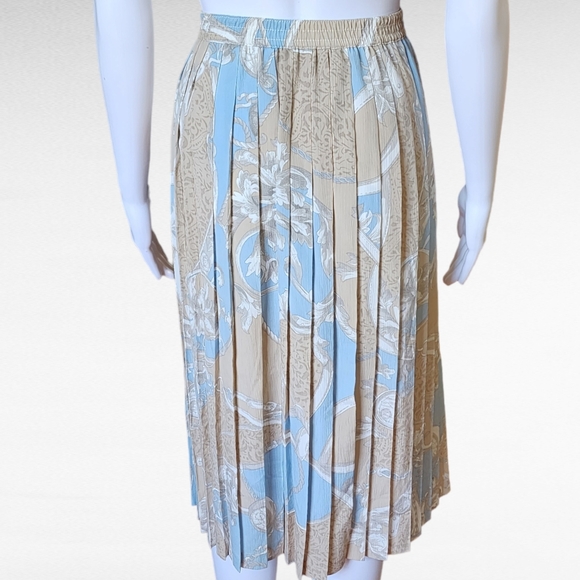 Vintage Alfred Dunner Light Blue Beige Equestian Pleated Midi Skirt Size 10P - Picture 5 of 7